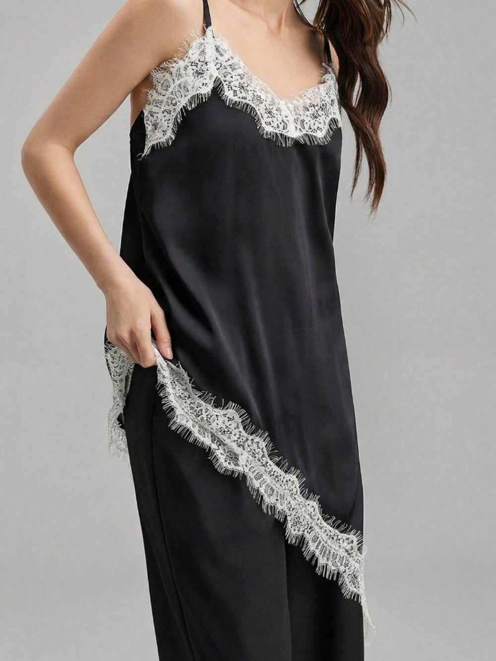 Black Colorblock Casual Women's Spaghetti Strap Cami Top Long Length Versatile